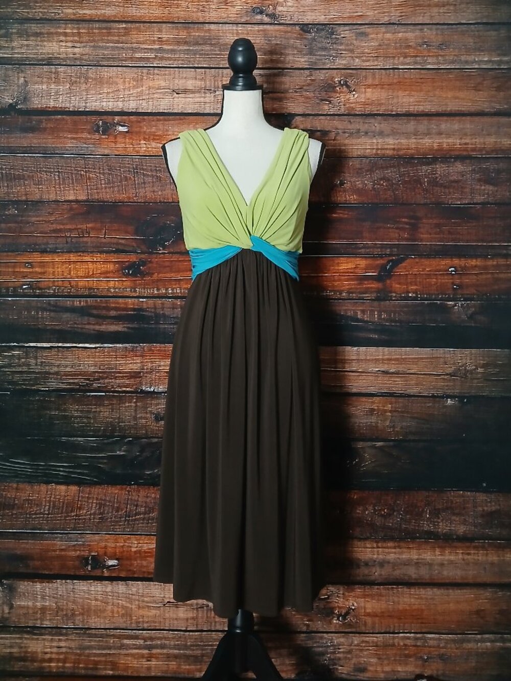 Suzi Chin Maggy Boutique Dress 6 Colorblock Twist Knot Waist Zip Back Stretch